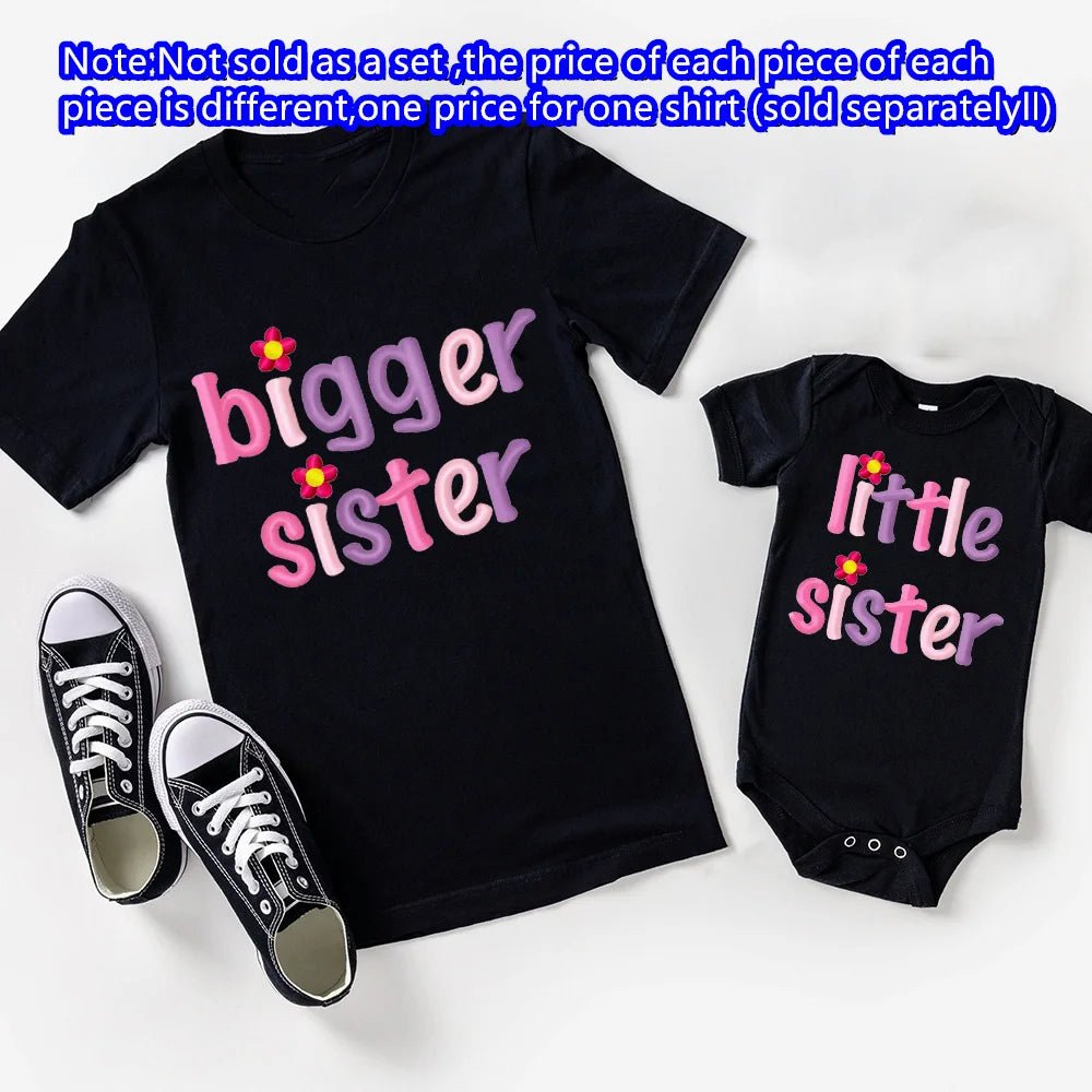 Big Sister Little Sister Matching Outfit Set | Letter Print Tee & Baby Romper | Sibling Gift, 3M-12Y - Babytopia32