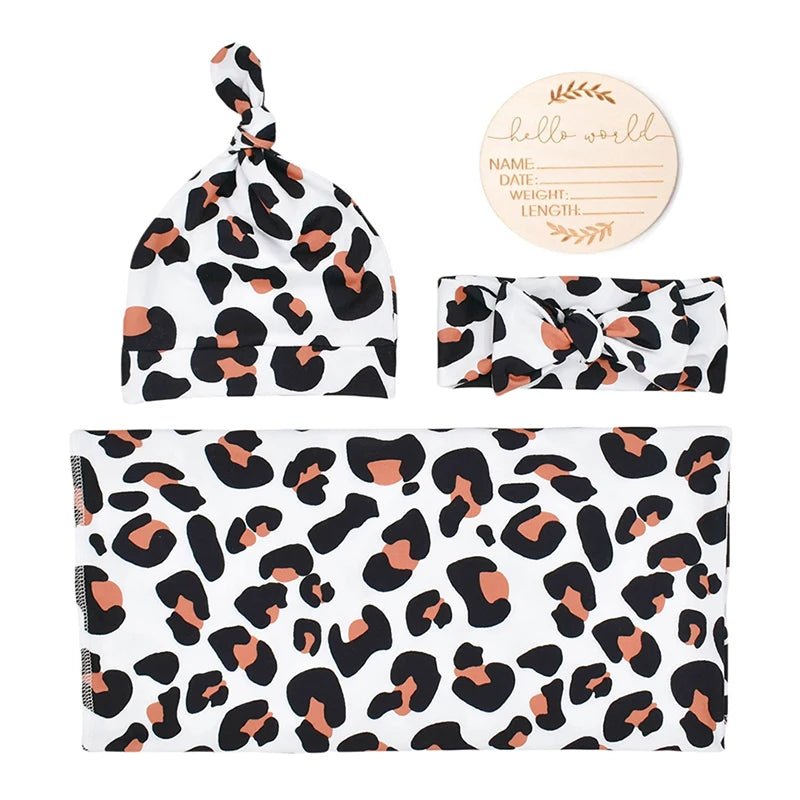 Newborn Baby Swaddle Set — Receiving Blanket, Matching Headband & Beanie | 4-Piece Gift Set - Babytopia32