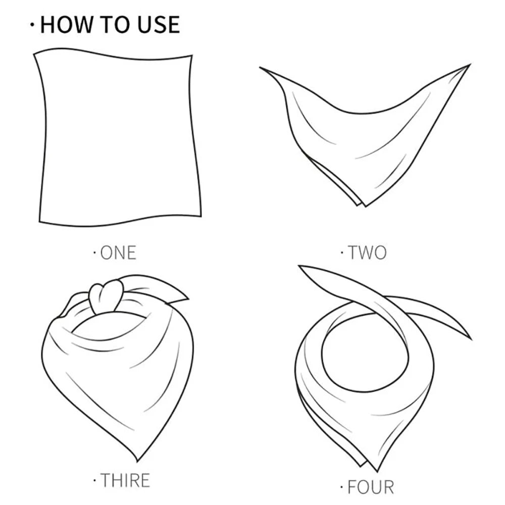 Step-by-step diagram showing how to use a bandana.