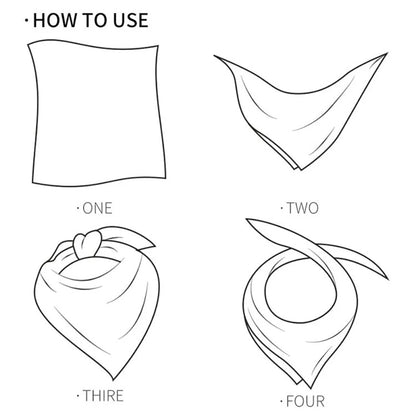 Step-by-step diagram showing how to use a bandana.
