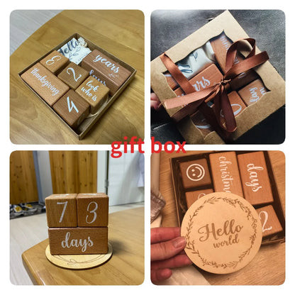 Baby Month Milestone Cards – Engraved Beech Wood Blocks for Newborn Photography & Baby Shower Gift (3PC or 6PC Set)