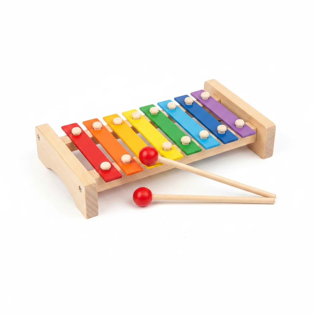Colorful wooden xylophone on a white background