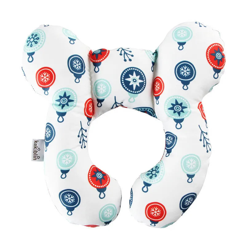 Colorful neck pillow with a pattern on a white background
