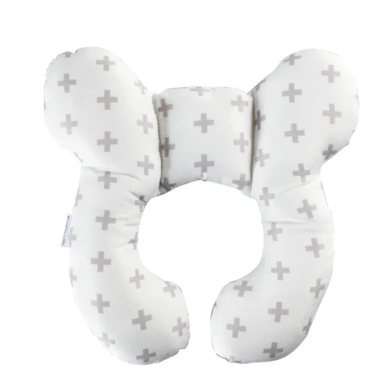 Neck pillow with gray cross pattern on a white background