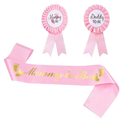 Baby Shower Mom-to-Be Sash & Tinplate Badge Combo Kit – Gender Reveal Party Set
