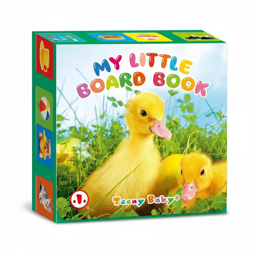 Board book packaging with two yellow ducklings on a grassy background