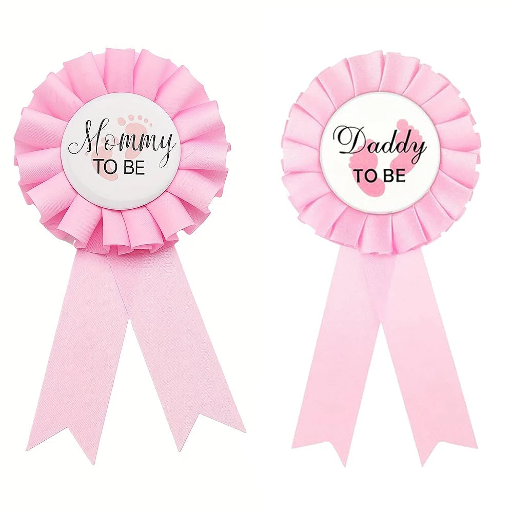 Baby Shower Mom-to-Be Sash & Tinplate Badge Combo Kit – Gender Reveal Party Set