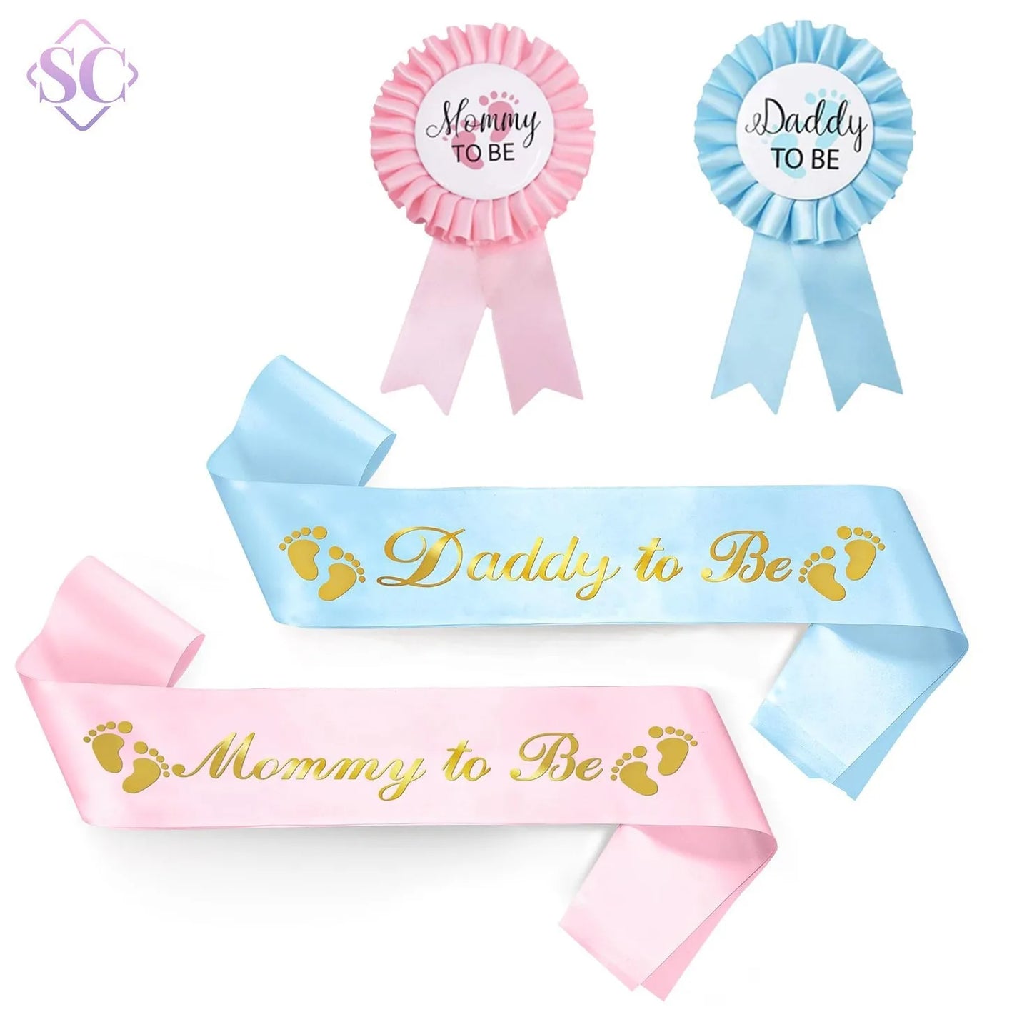 Baby Shower Mom-to-Be Sash & Tinplate Badge Combo Kit – Gender Reveal Party Set