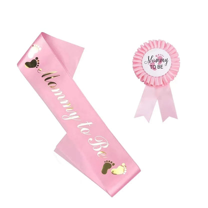 Baby Shower Mom-to-Be Sash & Tinplate Badge Combo Kit – Gender Reveal Party Set