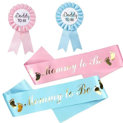 Baby Shower Mom-to-Be Sash & Tinplate Badge Combo Kit – Gender Reveal Party Set