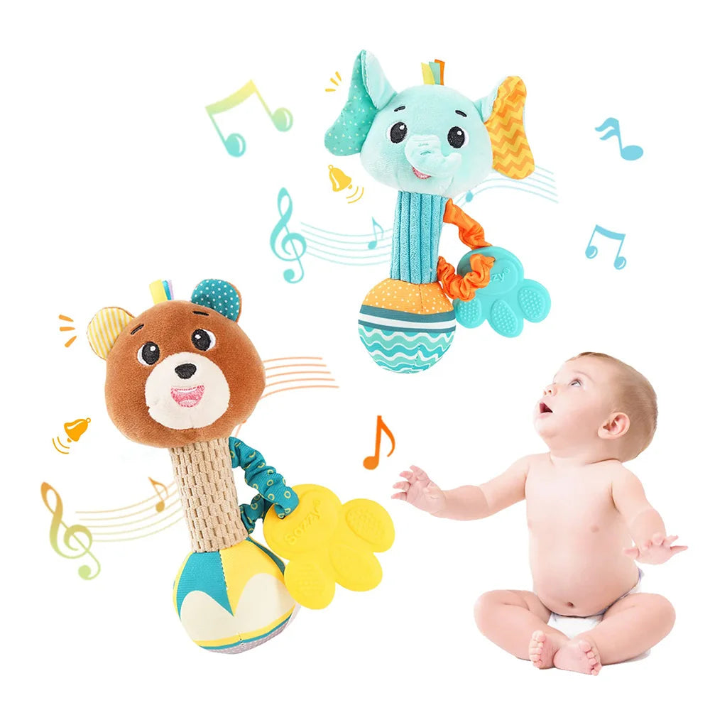 Baby Soft Stuffed Animal Rattle — Musical Crinkle Squeaky Sensory Toy | Hand Grip Shaker for Babies 0–24 Months