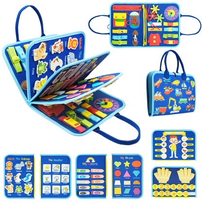 Children's educational toy book with various interactive elements and colorful design.