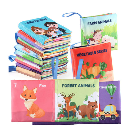 Set of colorful children's books with animal-themed covers on a white background
