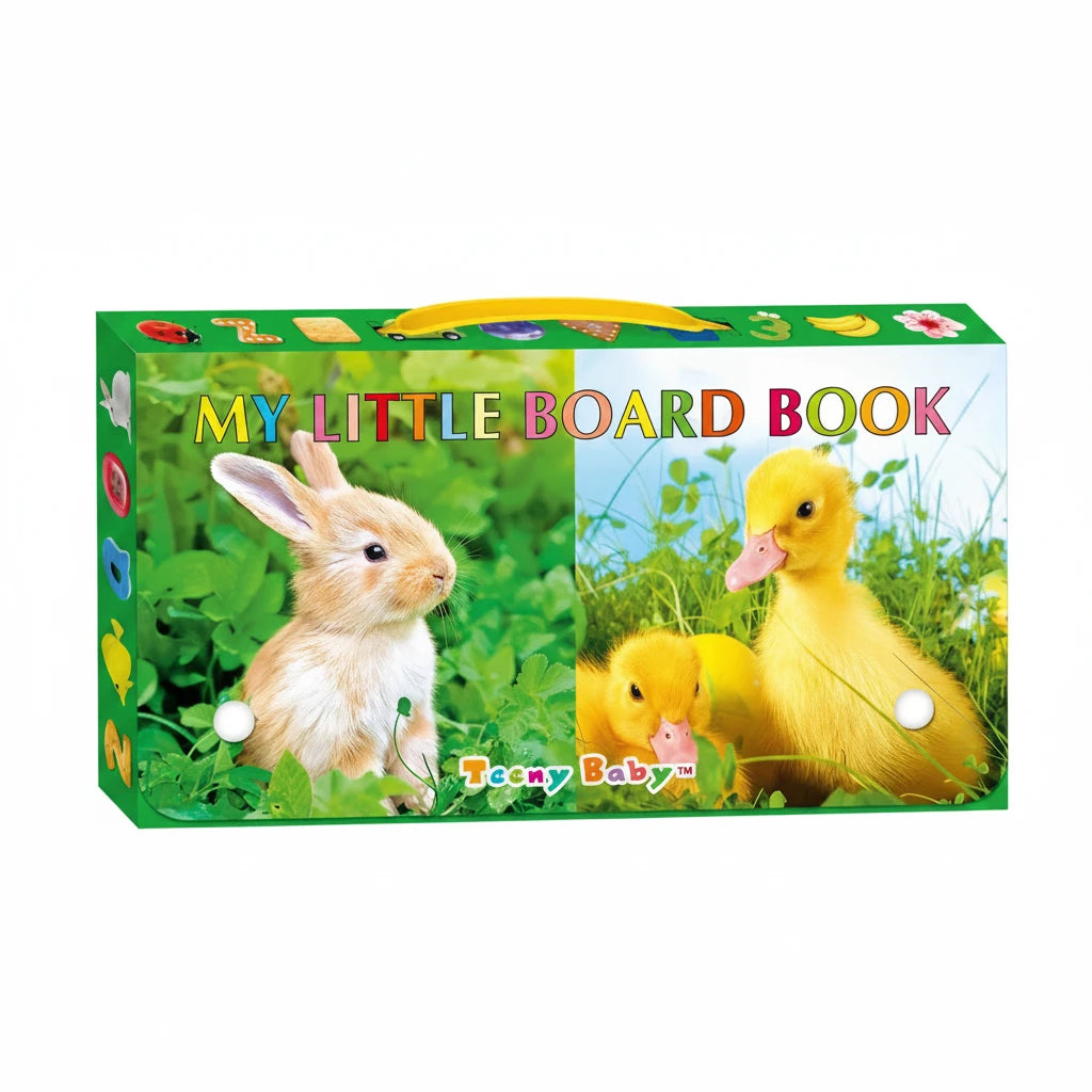 Box of 'My Little Board Book' with images of a rabbit and ducklings.