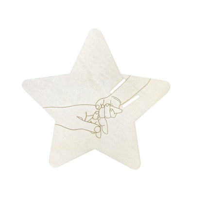 Star-shaped pillow with a hand holding a heart design on a white background