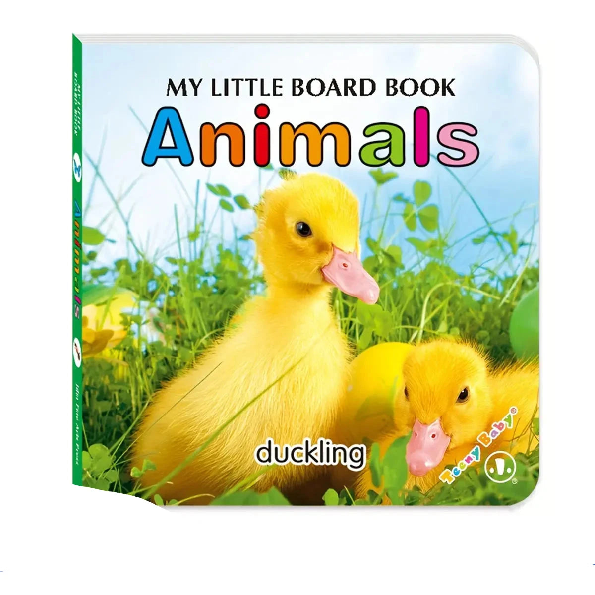 Board book titled 'My Little Board Book Animals' with two yellow ducklings on the cover.