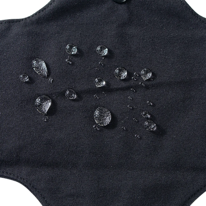 Black fabric with water droplets demonstrating water resistance.