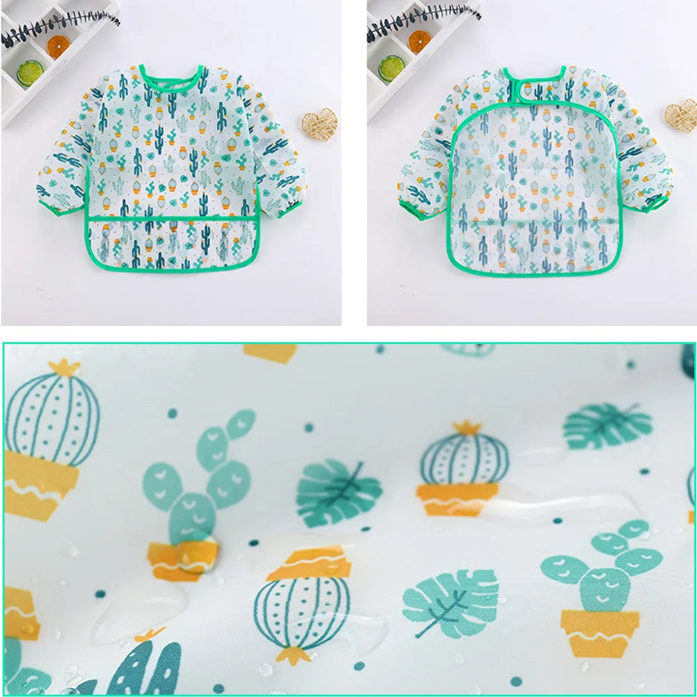 Baby bib with cactus pattern and matching fabric swatch