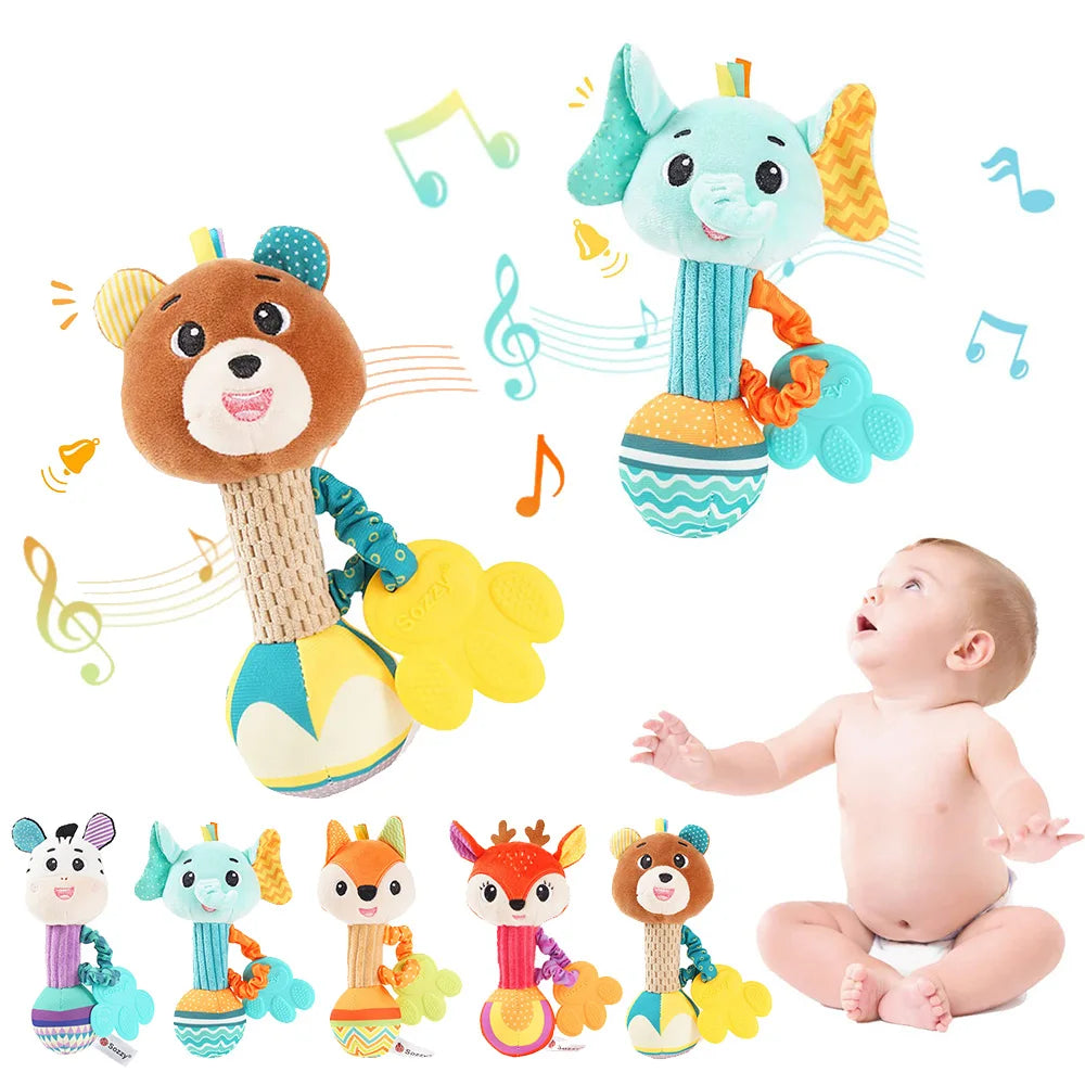 Baby Soft Stuffed Animal Rattle — Musical Crinkle Squeaky Sensory Toy | Hand Grip Shaker for Babies 0–24 Months