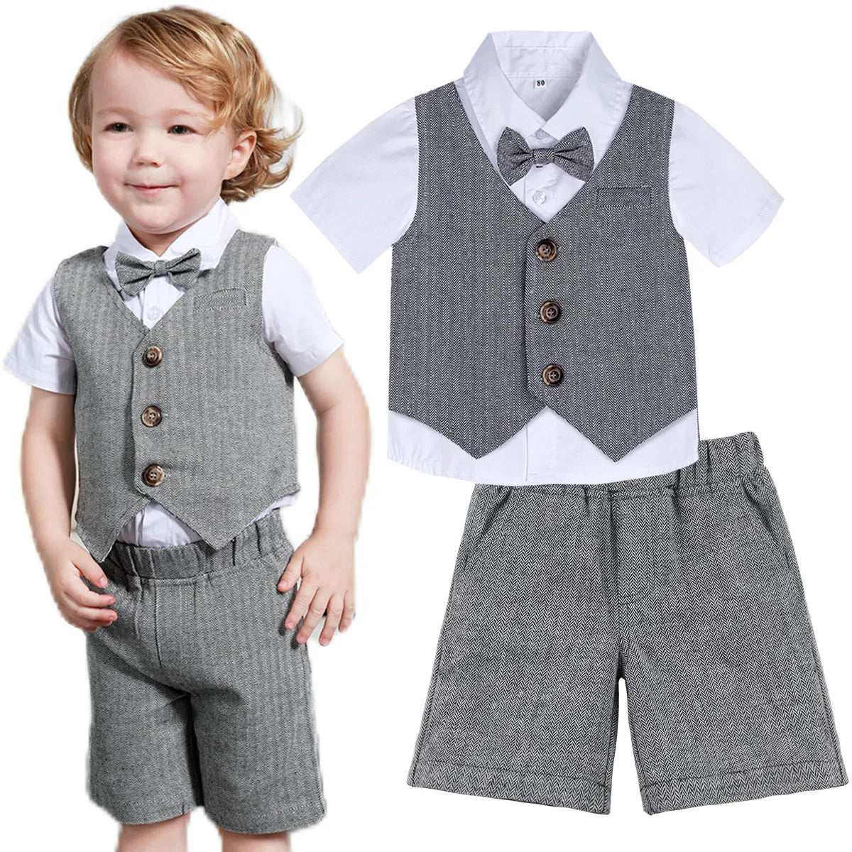 Toddler Boy 3-Piece Formal Suit Set – Wedding, Birthday & Party Outfit (12M–6Y)