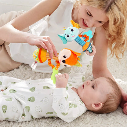 Baby Soft Stuffed Animal Rattle — Musical Crinkle Squeaky Sensory Toy | Hand Grip Shaker for Babies 0–24 Months