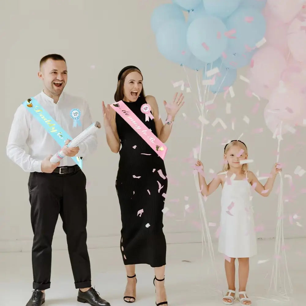 Baby Shower Mom-to-Be Sash & Tinplate Badge Combo Kit – Gender Reveal Party Set