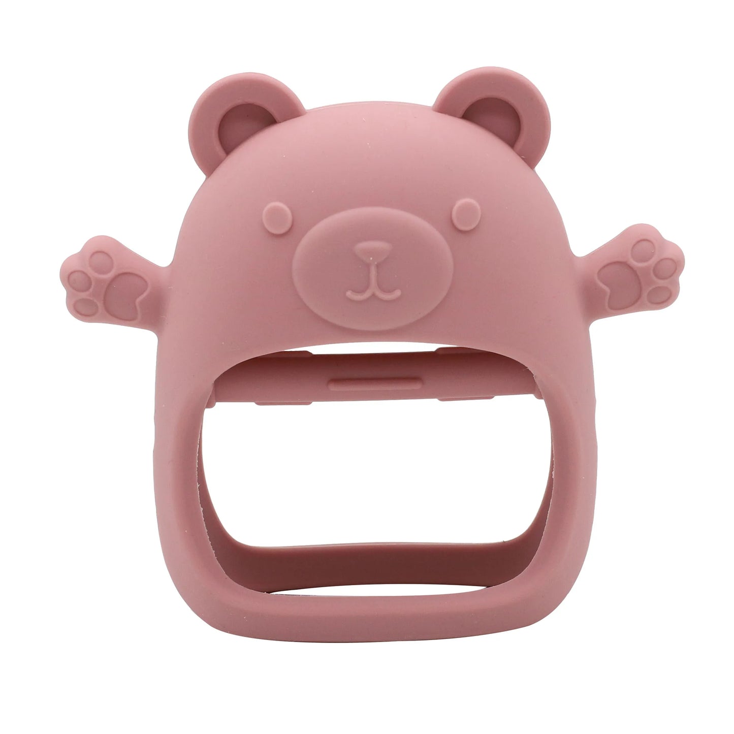 Pink bear-shaped phone case on a white background
