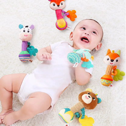Baby Soft Stuffed Animal Rattle — Musical Crinkle Squeaky Sensory Toy | Hand Grip Shaker for Babies 0–24 Months