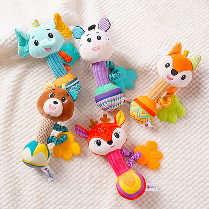 Baby Soft Stuffed Animal Rattle — Musical Crinkle Squeaky Sensory Toy | Hand Grip Shaker for Babies 0–24 Months