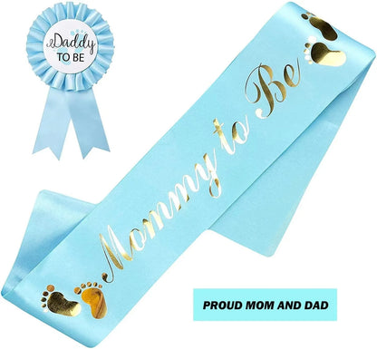 Baby Shower Mom-to-Be Sash & Tinplate Badge Combo Kit – Gender Reveal Party Set