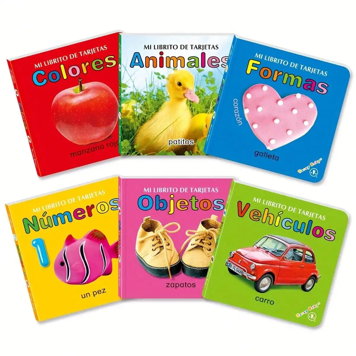 Set of colorful children's educational books on a white background