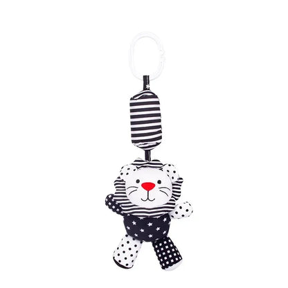 Toy with black and white striped design on a white background