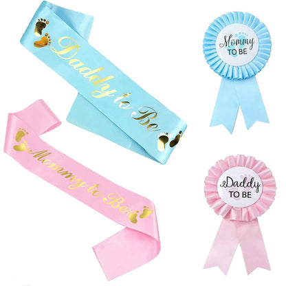 Baby Shower Mom-to-Be Sash & Tinplate Badge Combo Kit – Gender Reveal Party Set