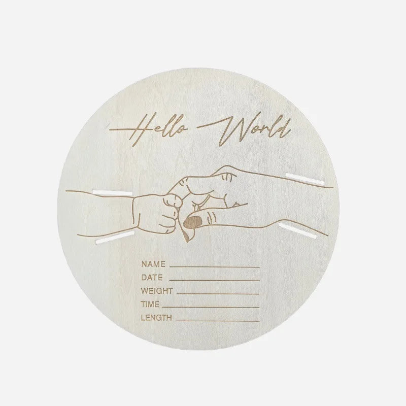 Round胎教卡片 with 'Hello World' text and hand illustrations on a white background