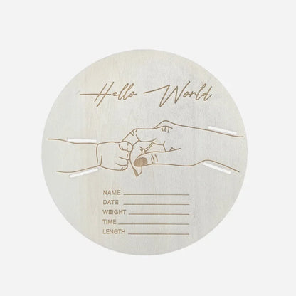 Round胎教卡片 with 'Hello World' text and hand illustrations on a white background