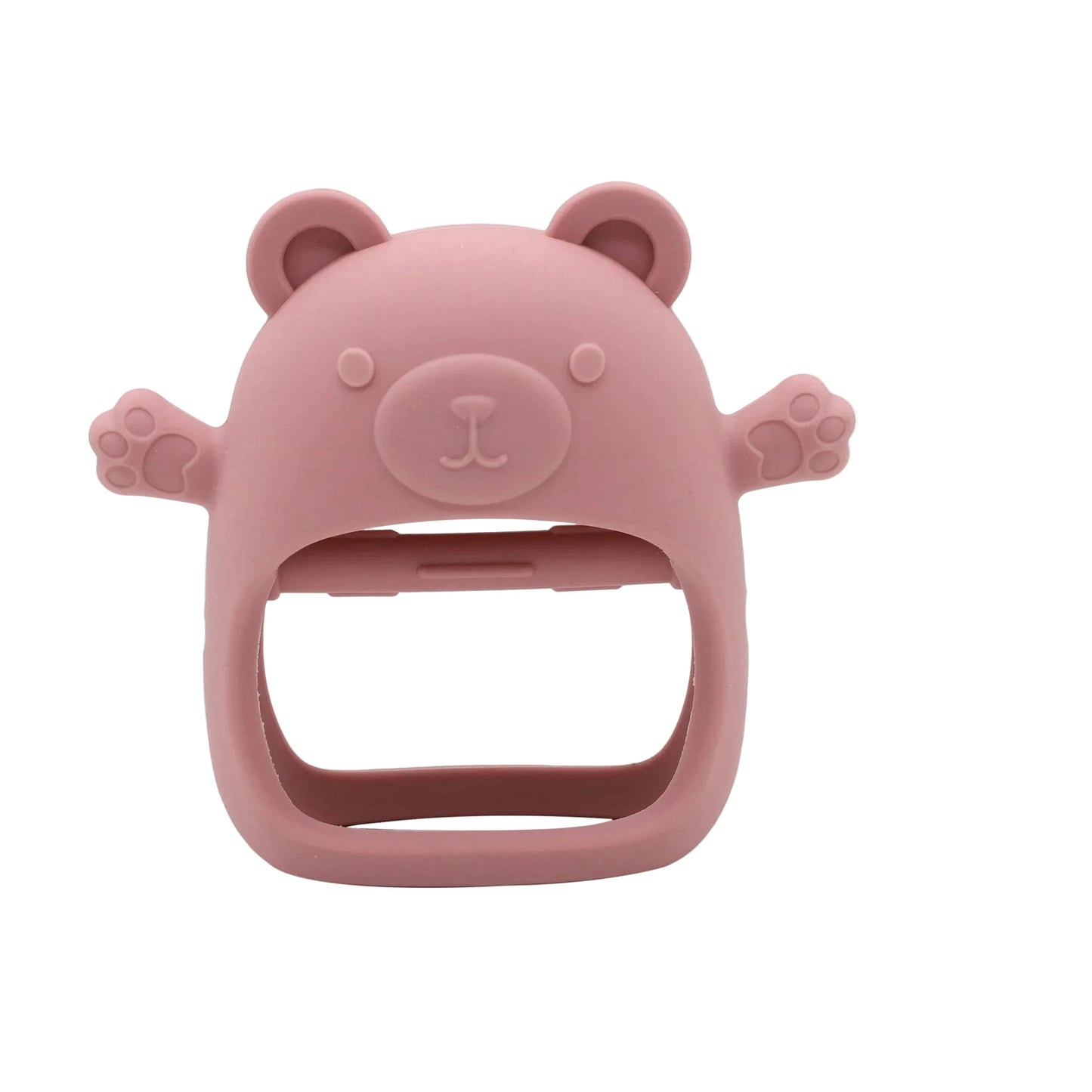 Pink bear-shaped phone case with measurements and weight information on a white background