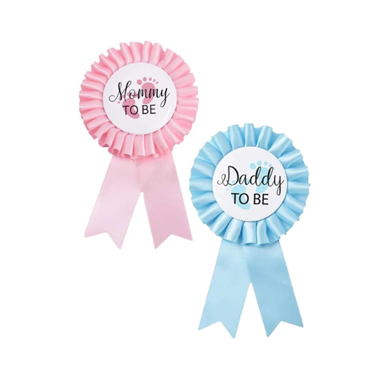 Baby Shower Mom-to-Be Sash & Tinplate Badge Combo Kit – Gender Reveal Party Set