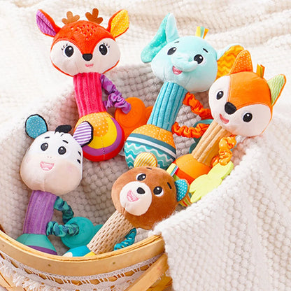 Baby Soft Stuffed Animal Rattle — Musical Crinkle Squeaky Sensory Toy | Hand Grip Shaker for Babies 0–24 Months