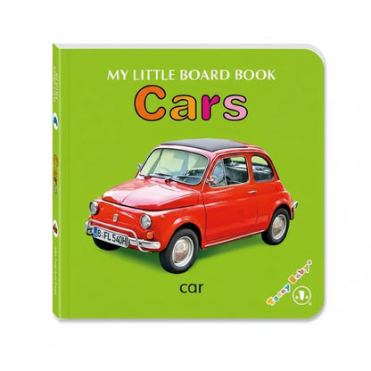 Board book titled 'Cars' with a red car illustration on a white background.
