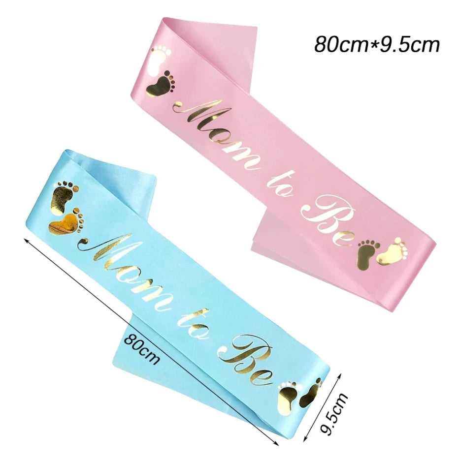 Baby Shower Mom-to-Be Sash & Tinplate Badge Combo Kit – Gender Reveal Party Set