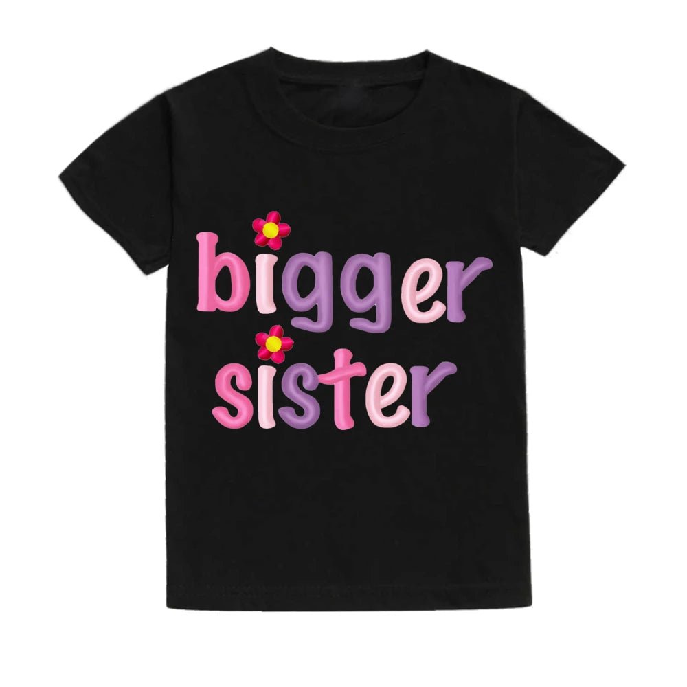 Big Sister Little Sister Matching Outfit Set | Letter Print Tee & Baby Romper | Sibling Gift, 3M-12Y - Babytopia32