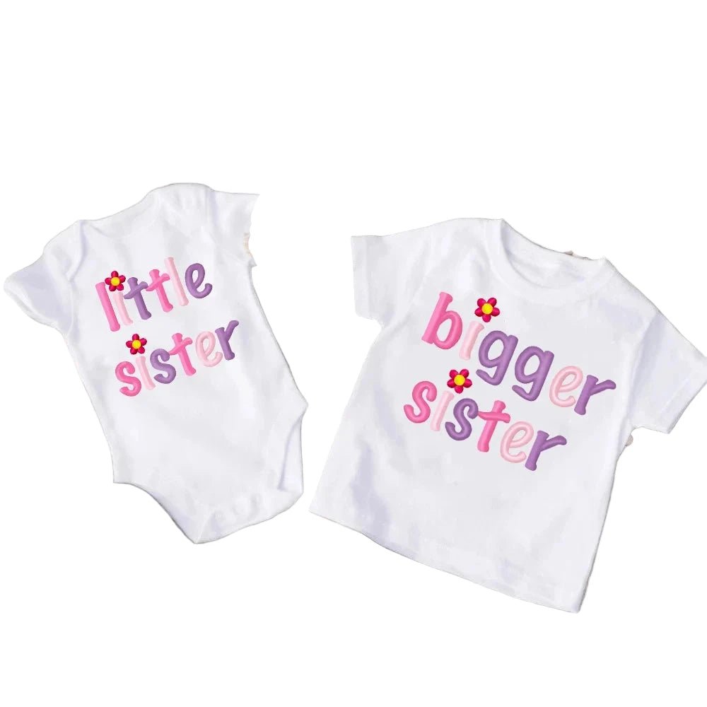 Big Sister Little Sister Matching Outfit Set | Letter Print Tee & Baby Romper | Sibling Gift, 3M-12Y - Babytopia32