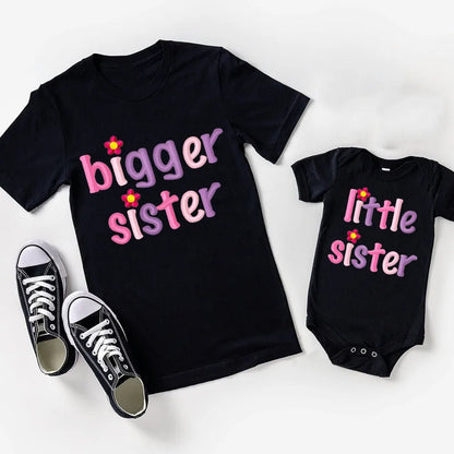 Big Sister Little Sister Matching Outfit Set | Letter Print Tee & Baby Romper | Sibling Gift, 3M-12Y - Babytopia32