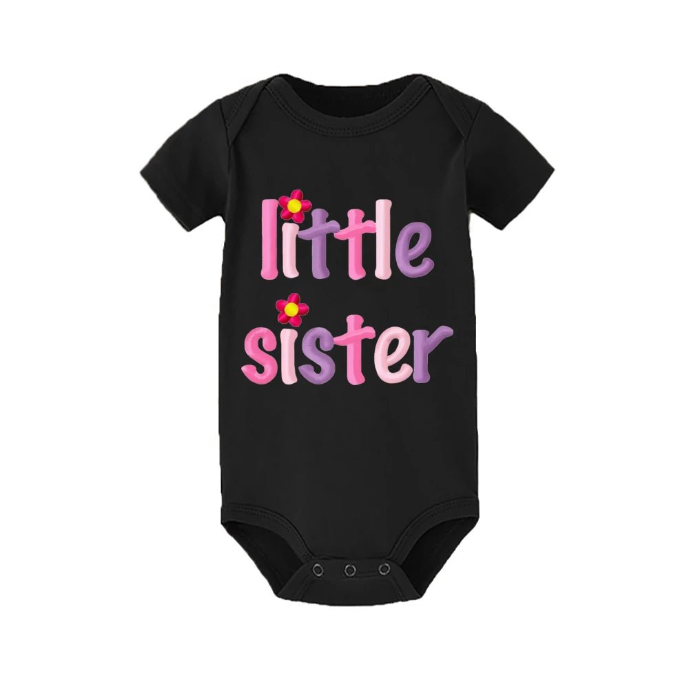 Big Sister Little Sister Matching Outfit Set | Letter Print Tee & Baby Romper | Sibling Gift, 3M-12Y - Babytopia32