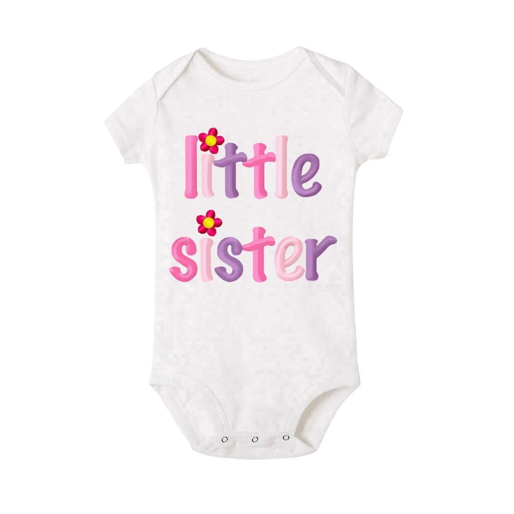 Big Sister Little Sister Matching Outfit Set | Letter Print Tee & Baby Romper | Sibling Gift, 3M-12Y - Babytopia32