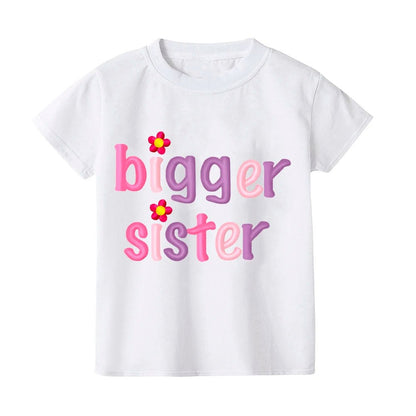 Big Sister Little Sister Matching Outfit Set | Letter Print Tee & Baby Romper | Sibling Gift, 3M-12Y - Babytopia32