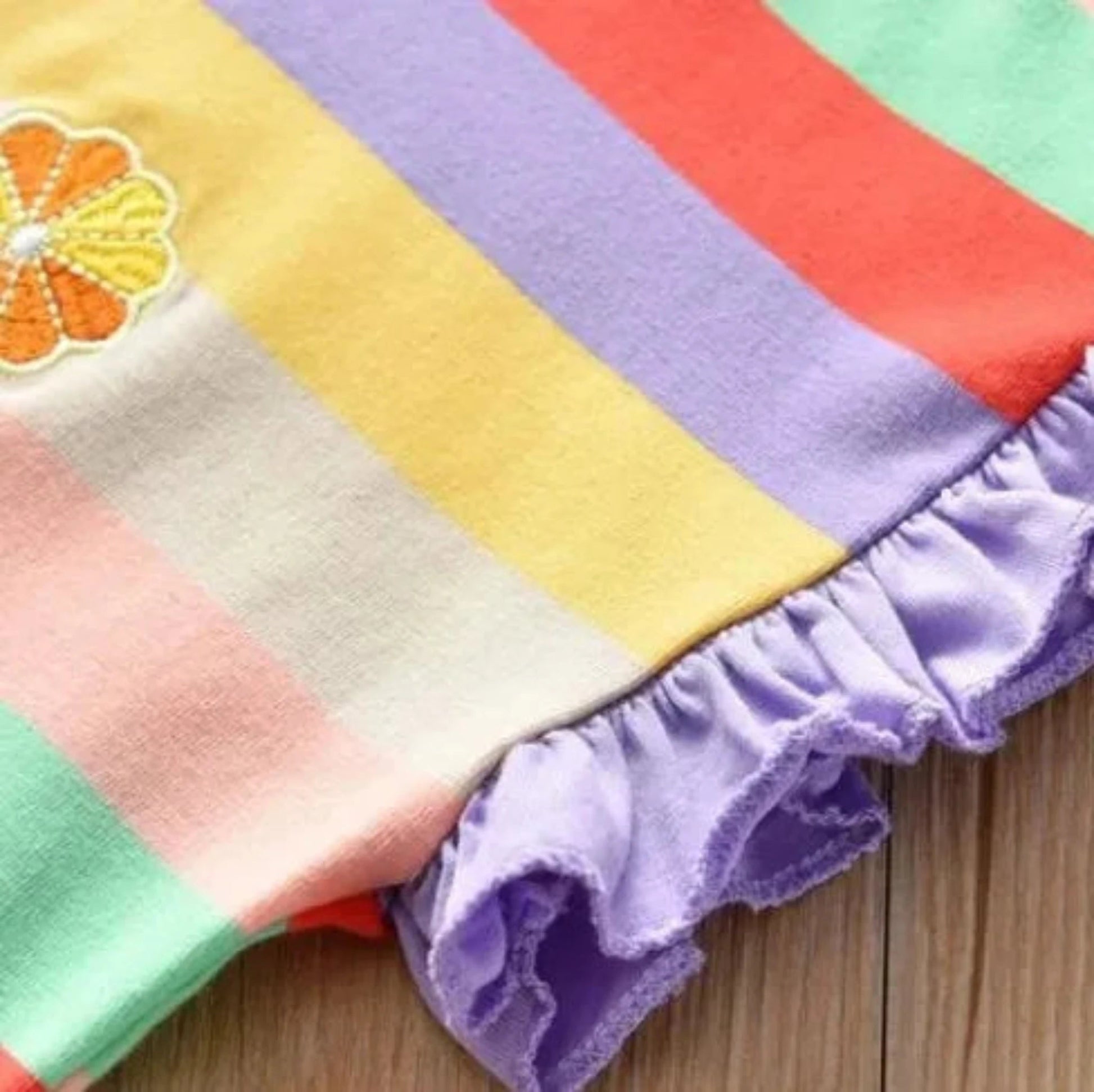 Girls Summer Rainbow Stripe 2-Piece Outfit | T-Shirt & Shorts Set for Toddlers 2T–6T - Babytopia32