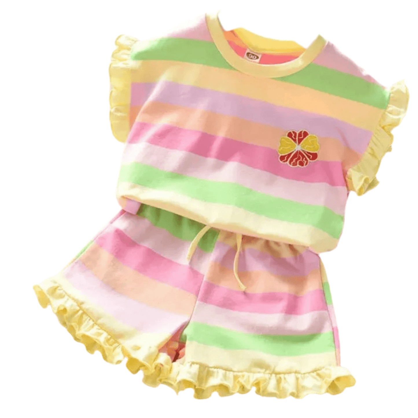 Girls Summer Rainbow Stripe 2-Piece Outfit | T-Shirt & Shorts Set for Toddlers 2T–6T - Babytopia32
