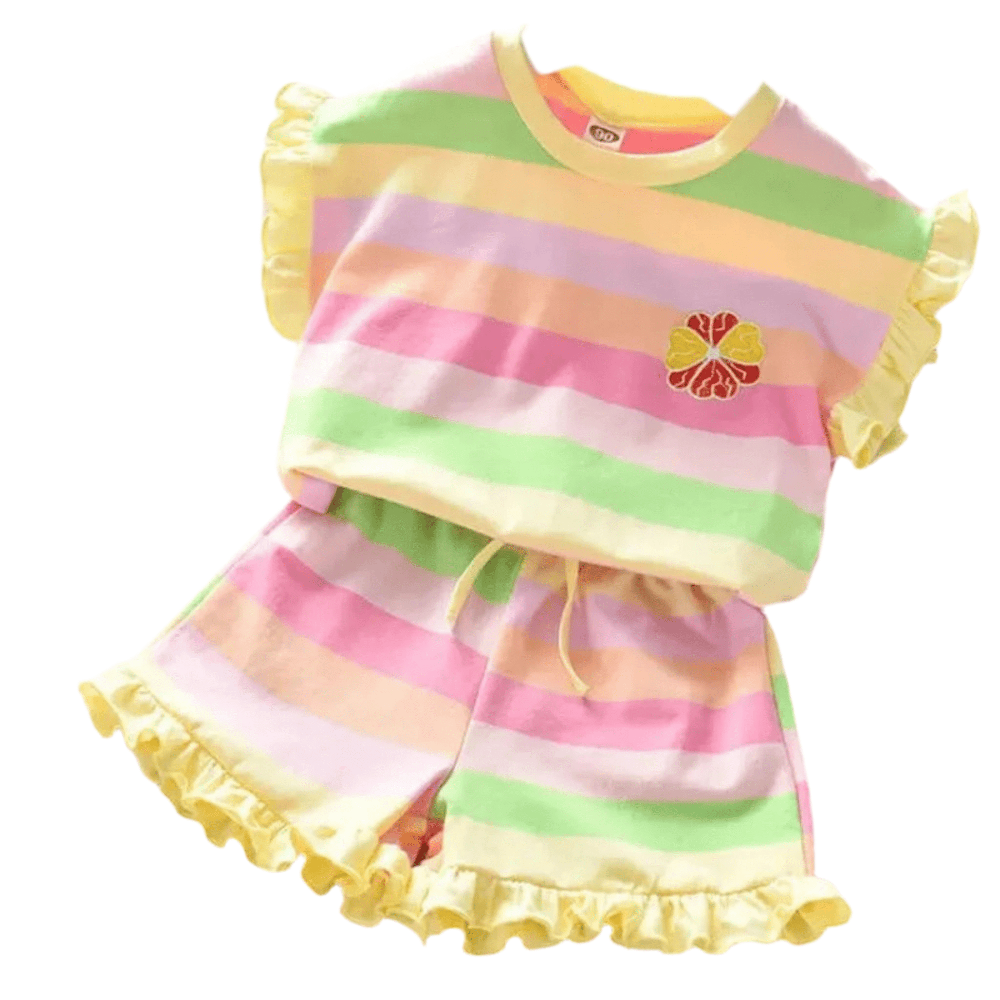Girls Summer Rainbow Stripe 2-Piece Outfit | T-Shirt & Shorts Set for Toddlers 2T–6T - Babytopia32