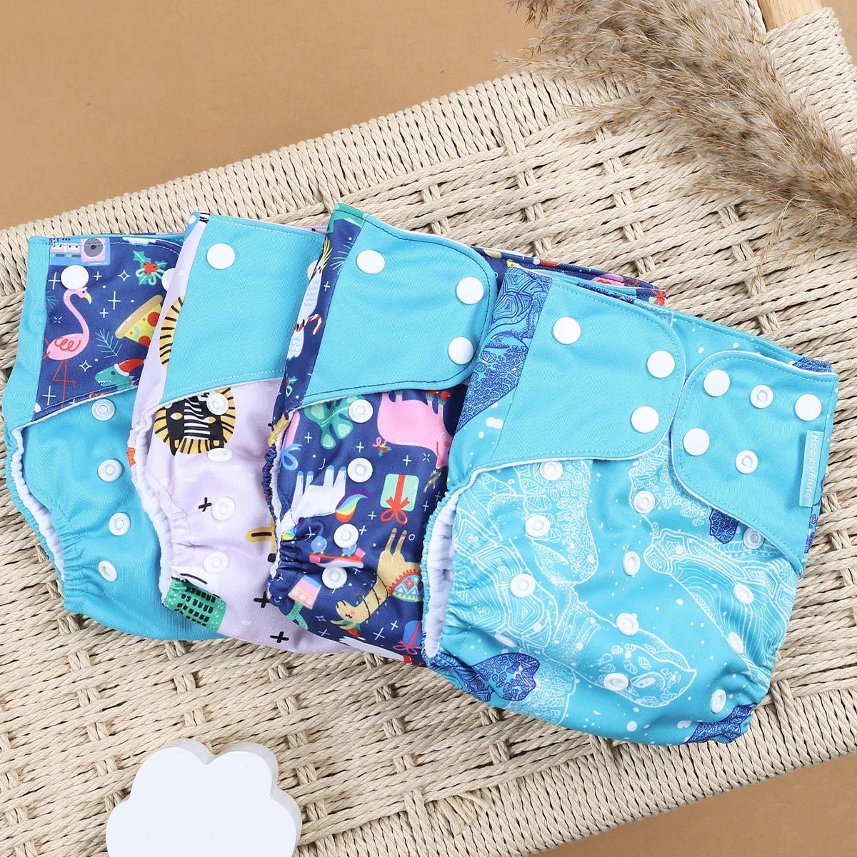 HappyFlute Reusable Cloth Diapers – Eco-Friendly Pocket Diapers, 4-Pack, Unisex (Fits 3–15 kg) - Babytopia32